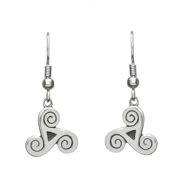Celtic Triple Spiral Pewter Drop Earrings by Celtic Legends / Amethyst Irish Jewellery