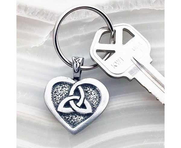 Celtic Heart and Triquetra Pewter Keychain By Celtic Knotworks