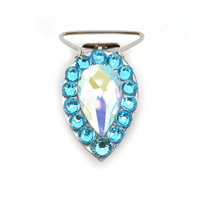 Diamante Number Clip - Pear Shaped Aquamarine and Crystal AB Rhinestone Irish Dance