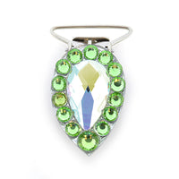 Diamante Number Clip - Pear Shaped Peridot Green and Crystal AB Rhinestone Irish Dance