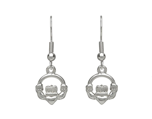 Claddagh Silver Plated Drop Earrings by Woods Celtic Jewllery