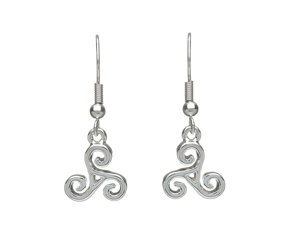 Celtic Triple Spiral Silver Plate Drop Earrings by Woods Celtic Jewellery