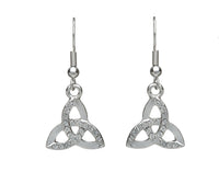 Celtic Trinity Knot with Clear Stones Silver Plated Drop Earrings by Woods Celtic Jewllery