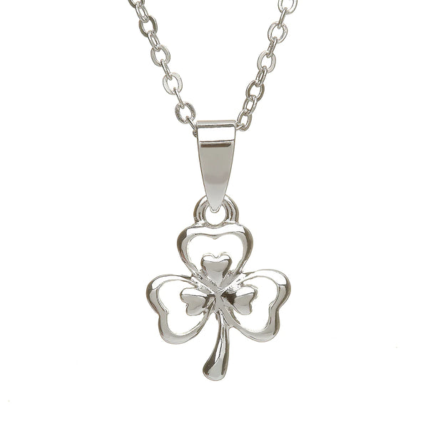 Silver Plate Double Shamrock Pendant by Woods Celtic Jewellery