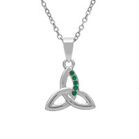 Silver Plate Trinity Knot Pendant with Green Stones by Woods Celtic Jewellery