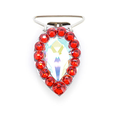 Diamante Number Clip - Pear Shaped Light Siam Red and Crystal AB Rhinestone Irish Dance